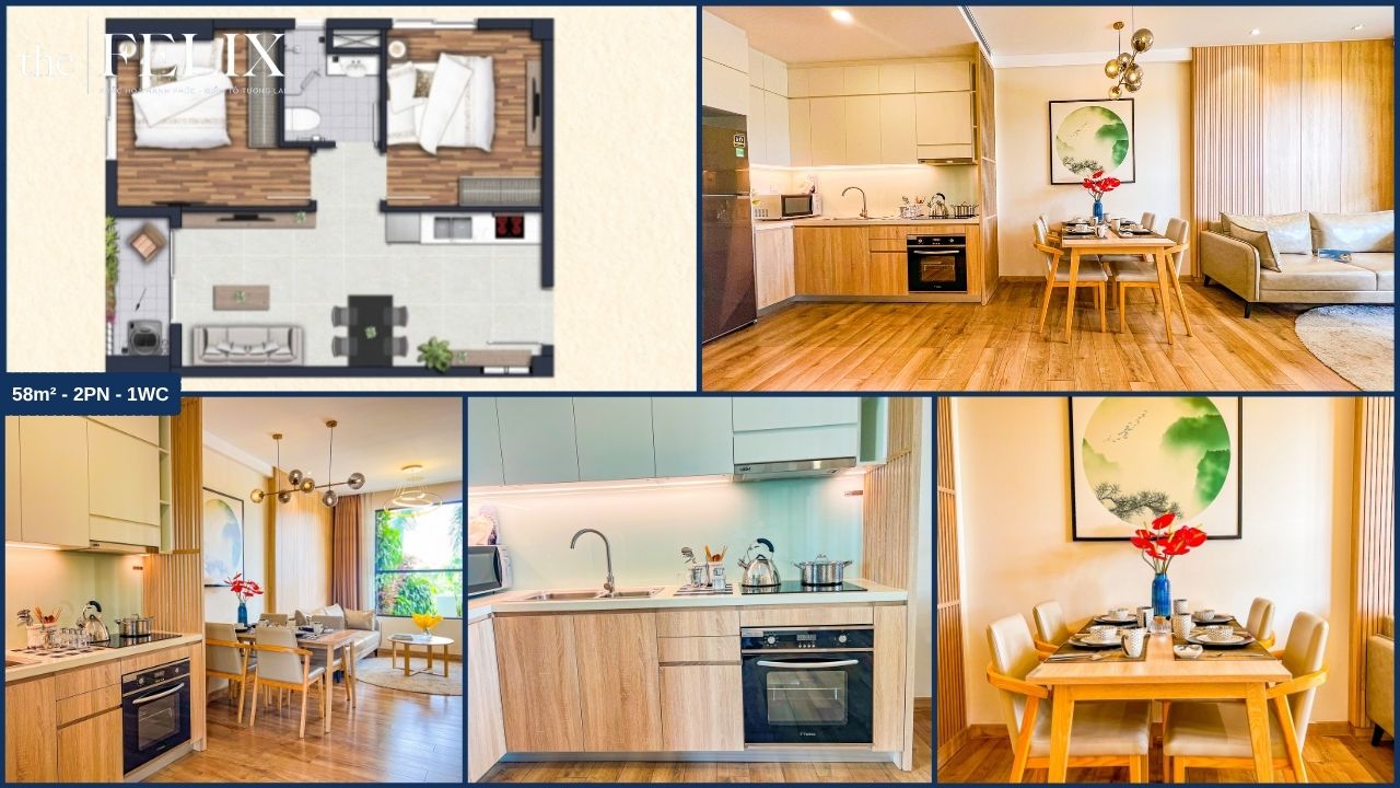 Thiết kế phòng khách nhà mẫu căn hộ 2PN The Felix Thuận An 61.85m²