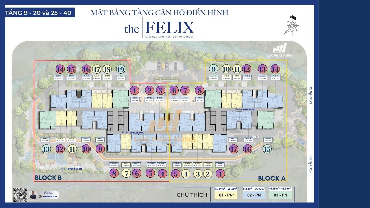 Mặt bằng tầng 09-20, 22-40 dự án căn hộ chung cư The Felix Thuận An