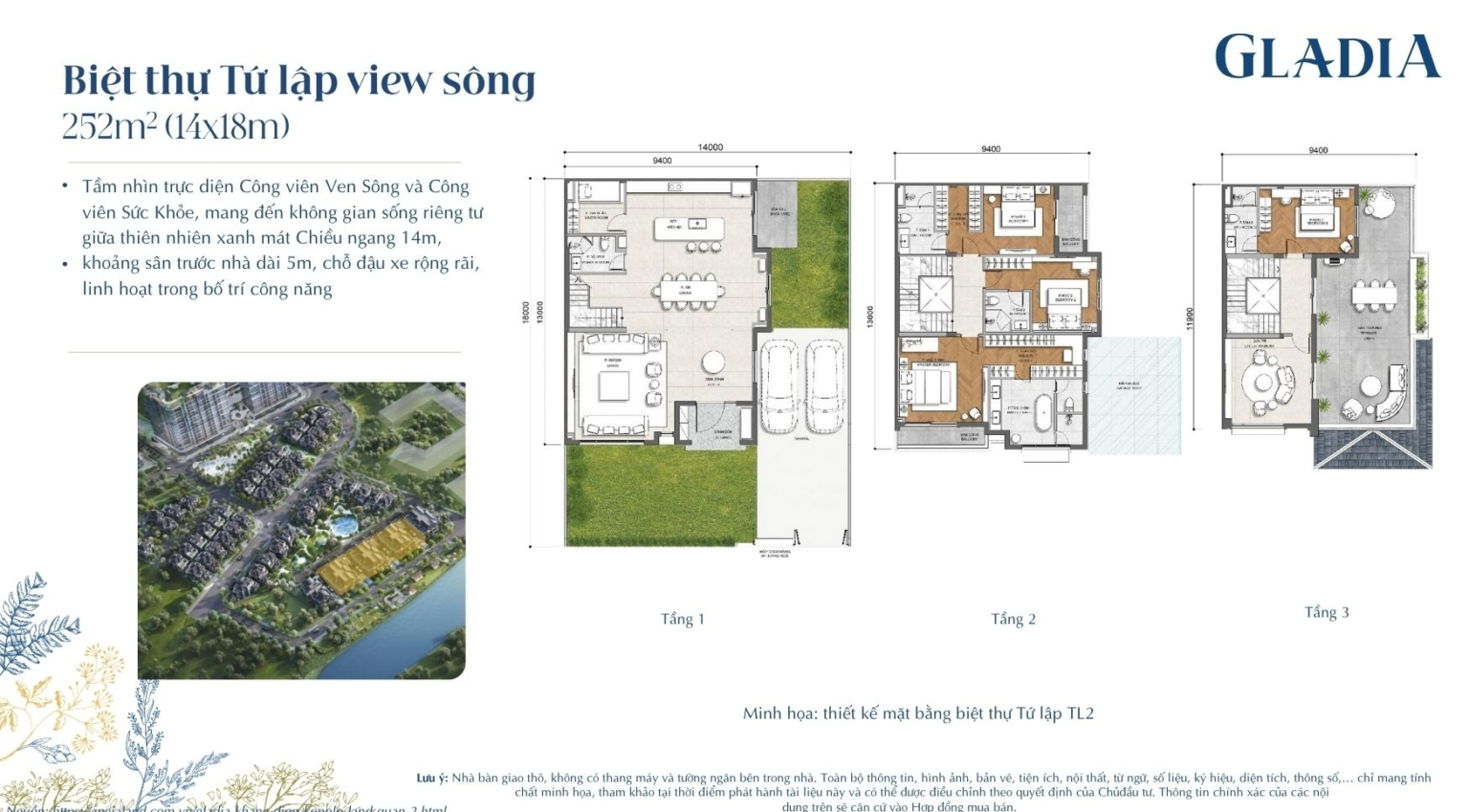 Thiết Kế Biệt Thự Tứ Lập Gladia by the Waters | View Công Viên Độc Đáo
