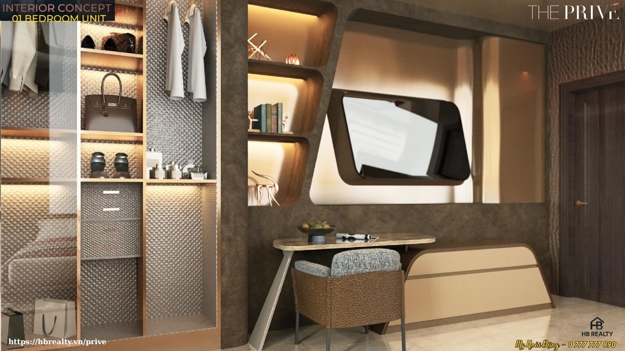 Nhà mẫu căn hộ The Privé loại 1PN – 1WC – 49m² – Thiết Kế Phòng Khách