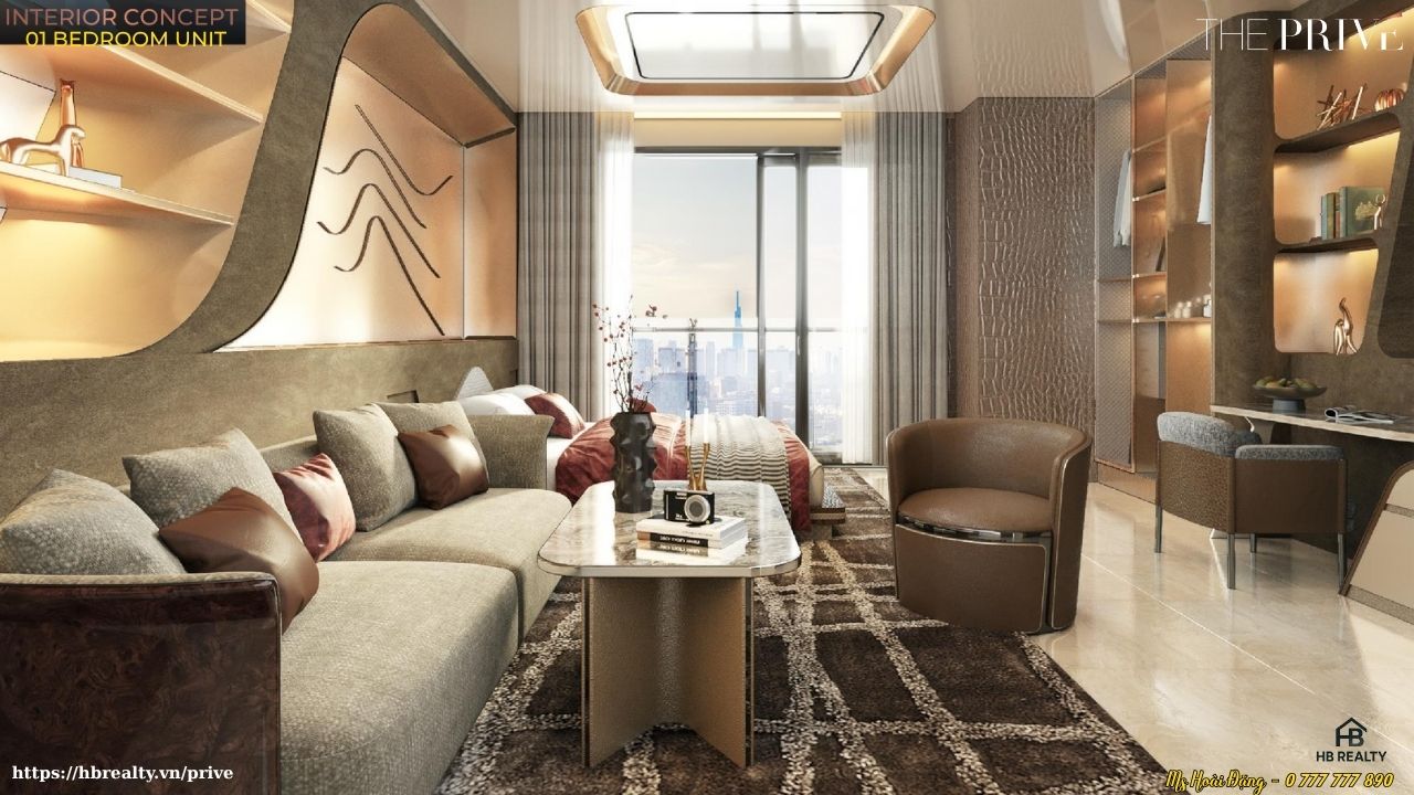 Nhà mẫu căn hộ The Privé loại 1PN – 1WC – 49m² – Thiết Kế Phòng Khách
