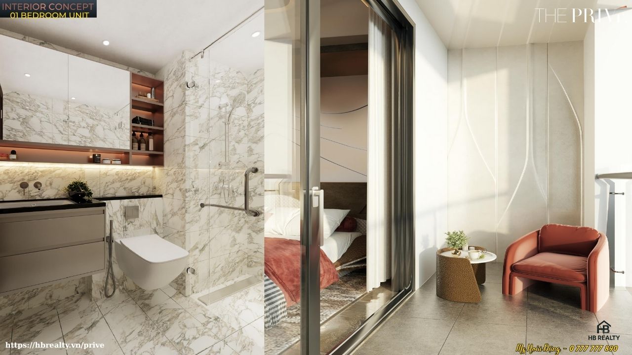 Nhà mẫu căn hộ The Privé loại 1PN – 1WC – 49m² – Thiết Kế WC