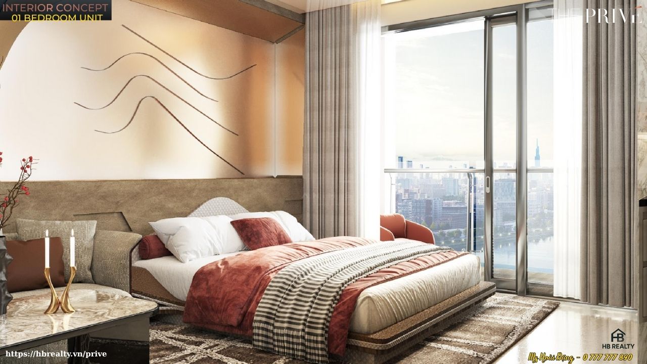 Nhà mẫu căn hộ The Privé loại 1PN – 1WC – 49m² – Thiết Kế Phòng Ngủ