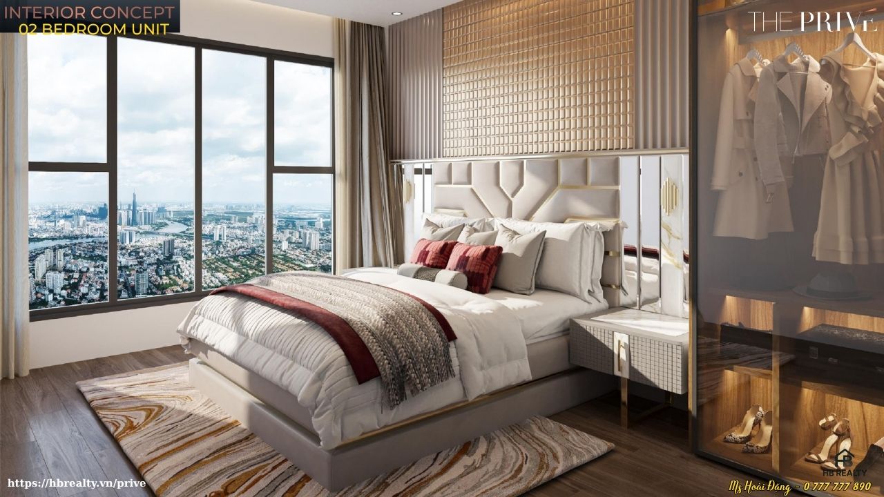 Nhà mẫu căn hộ The Privé loại 2PN – 2WC – 80m² – Thiết Kế Phòng Ngủ