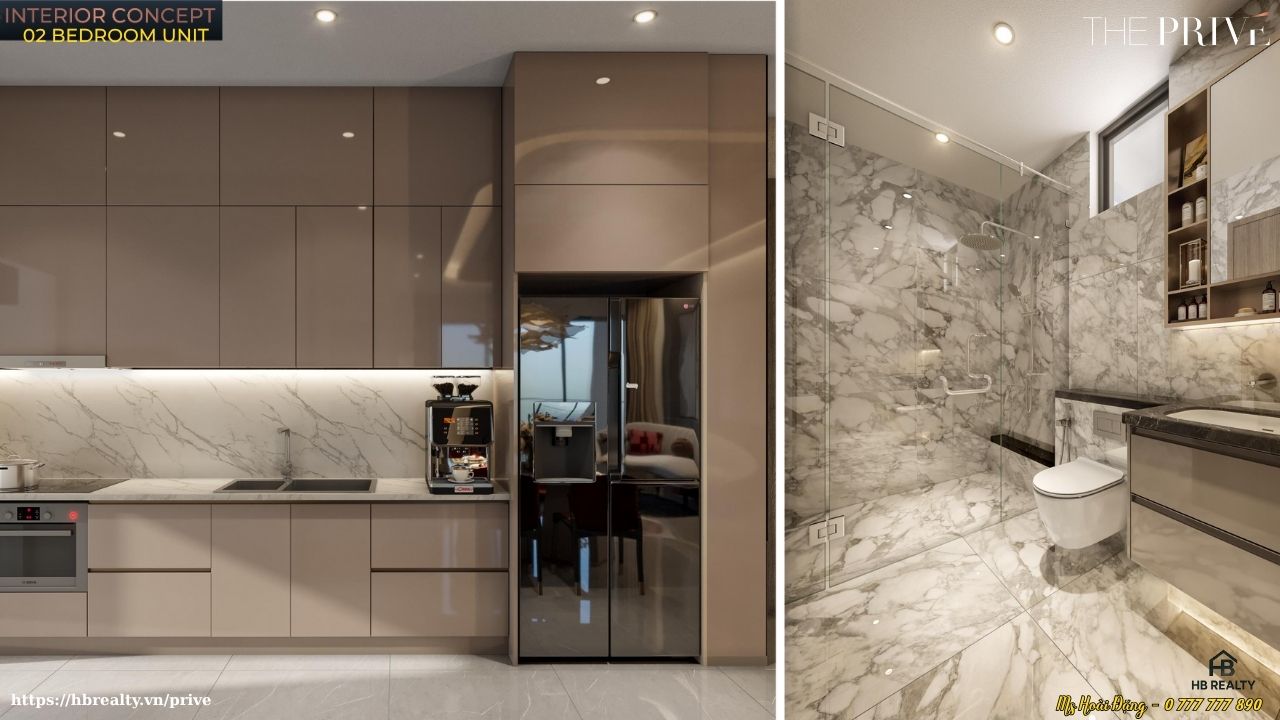 Nhà mẫu căn hộ The Privé loại 2PN – 2WC – 80m² – Thiết Kế Bếp & WC