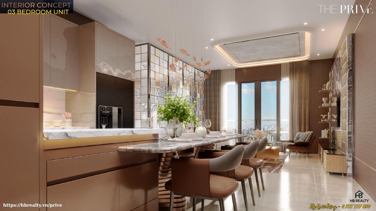 Nhà mẫu căn hộ The Privé loại 3PN – 2WC – 98m² – Thiết Kế Phòng Bếp