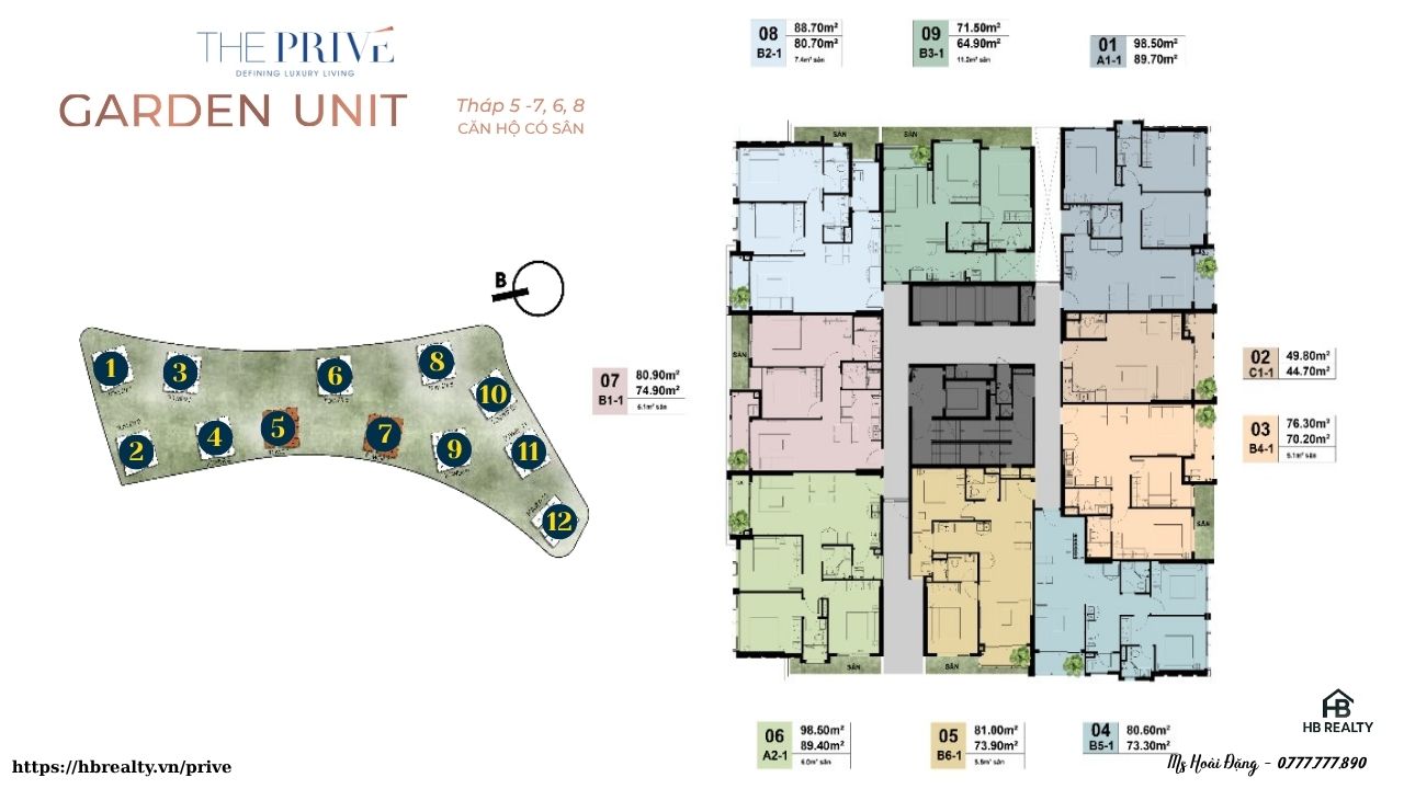 Mặt Bằng Chi Tiết Tầng Garden Unit Tháp 5 & 7 Dự Án Căn Hộ The Privé Quận 2 Đất Xanh