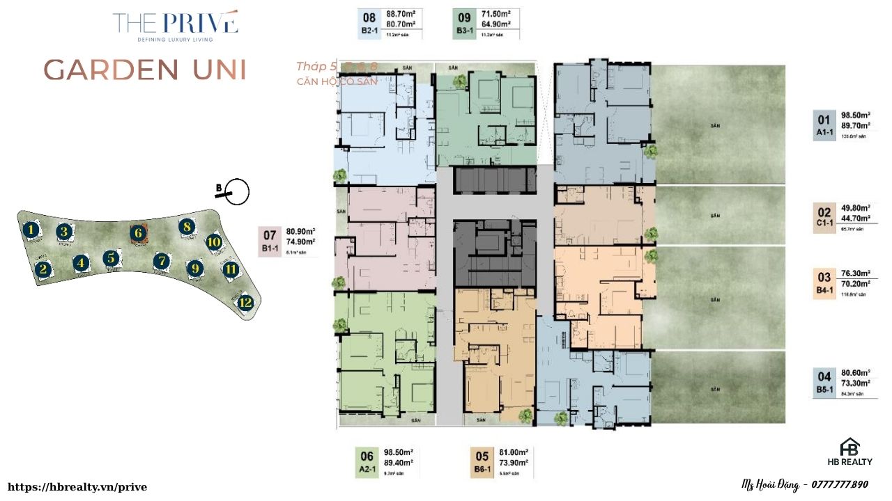 Mặt Bằng Chi Tiết Tầng Garden Unit Tháp 8 Dự Án Căn Hộ The Privé Quận 2 Đất Xanh