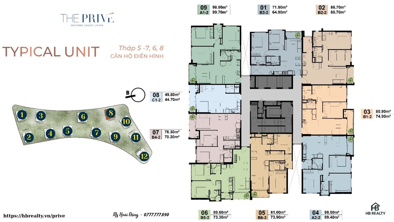 Mặt Bằng Chi Tiết Tầng Điển Hình Tháp 8 Dự Án Căn Hộ The Privé Quận 2 Đất Xanh