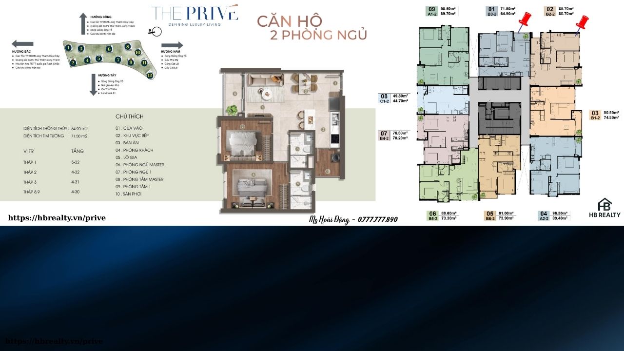 Chi Tiết Căn Hộ 1 Phòng Ngủ (2PN) Dự Án The Privé Quận 2 Đất Xanh
