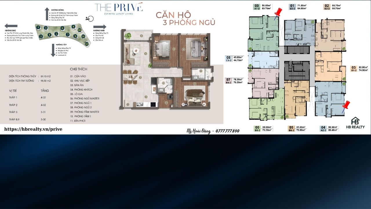 Chi Tiết Căn Hộ 3 Phòng Ngủ (3PN) Dự Án The Privé Quận 2 Đất Xanh